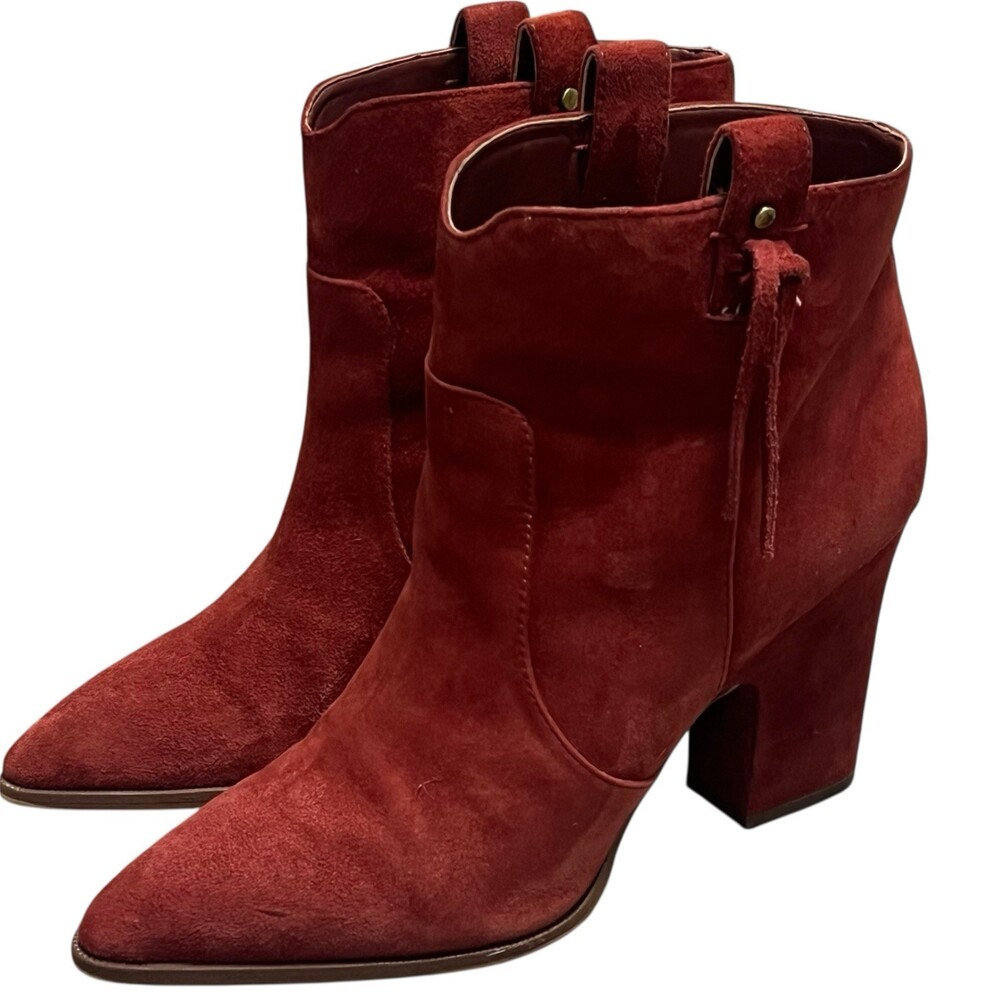 Sam Edelman Red Suede Niomi Pointed Toe Ankle Boots Size 8.5 Paprika 4" Heel